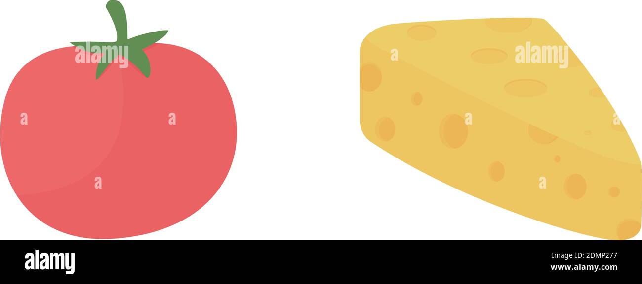 Fresh tomato and cheese flat color vector object set Stock Vector