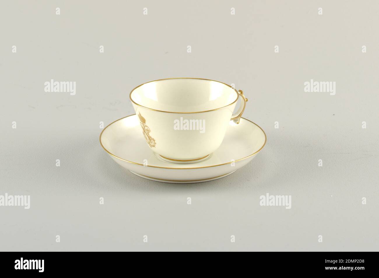 Cup and Saucer, from the Service des Officiers, Sèvres Porcelain Manufactory, French, established 1756 to the present, hard paste porcelain, gold, France, 1857–1858, ceramics, Decorative Arts, cup and saucer, cup and saucer Stock Photo