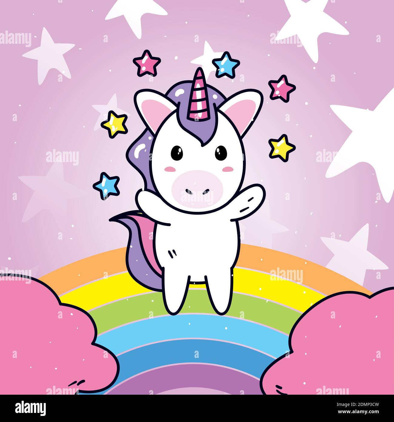 unicorn horse cartoon with stars on rainbow design, magic fantasy ...