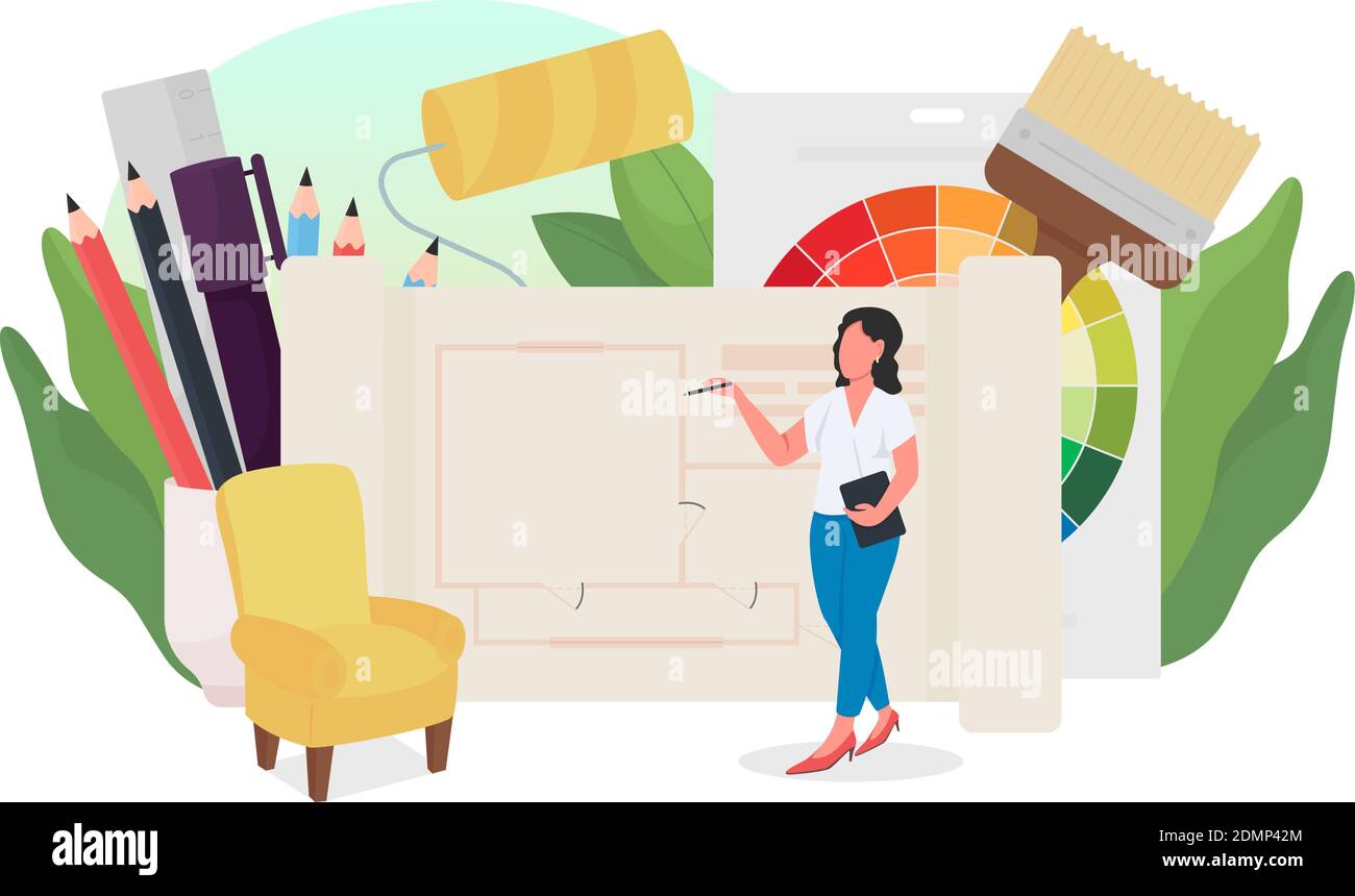 Interior designer flat concept vector illustration Stock Vector Image ...