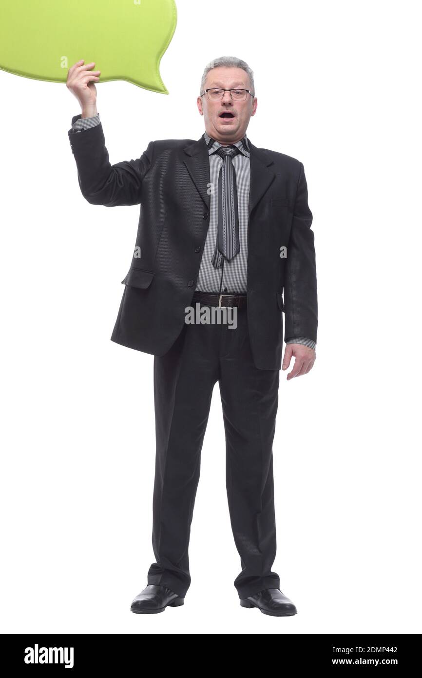 Man holding blank speech bubble with space for text Stock Photo