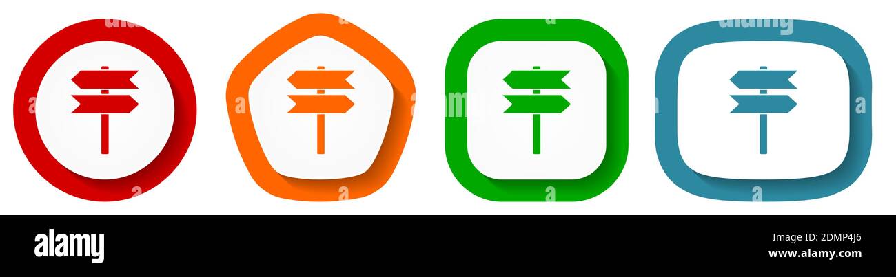 Signpost vector icon set, guide flat design flat design buttons on ...