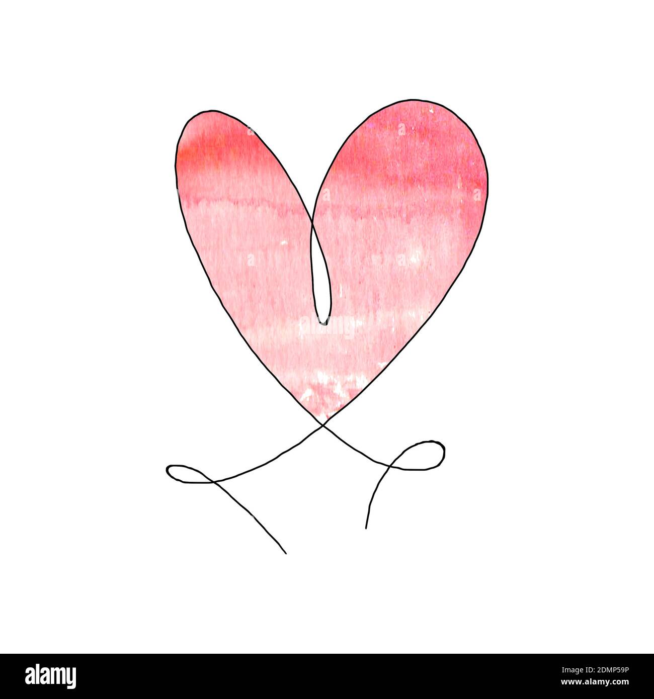 Hand drawn heart with black outline and watercolor red stain isolated on  white background. Continuous line in form of heart. One line drawing.  Templat Stock Photo - Alamy