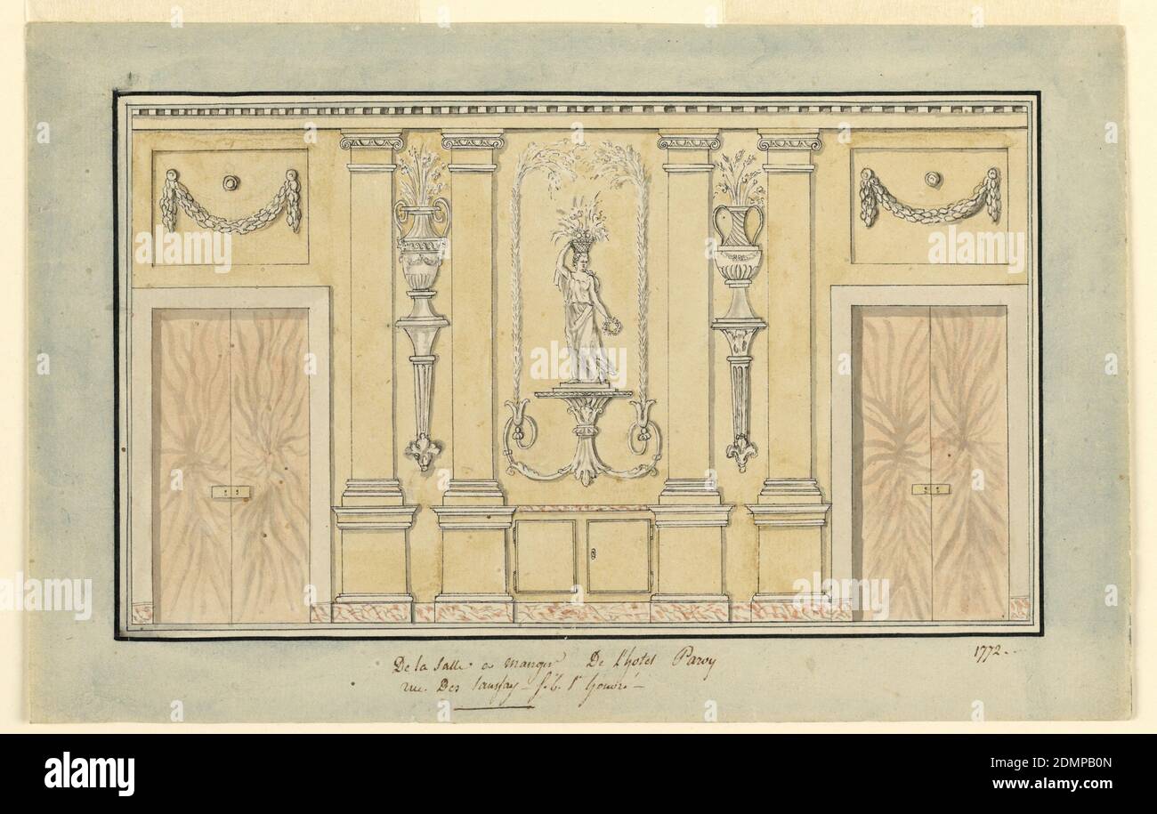 Elevation Of Dining Room Entrance Wall Hotel Paroy Paris Pen And Ink Brush And Watercolor Graphite On Paper Closed Folding Doors And Panels With Festoons The Central Panel Shows A Girl With Elevation Of Dining Room Entrance Wall Hotel Paroy Paris Pen And Ink Brush And Watercolor Graphite On Paper Closed Folding Doors And Panels With Festoons The Central Panel Shows A Girl With