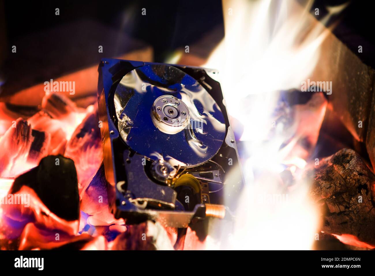 Crushed Hard Disk Drive in the Fire Stock Photo Alamy