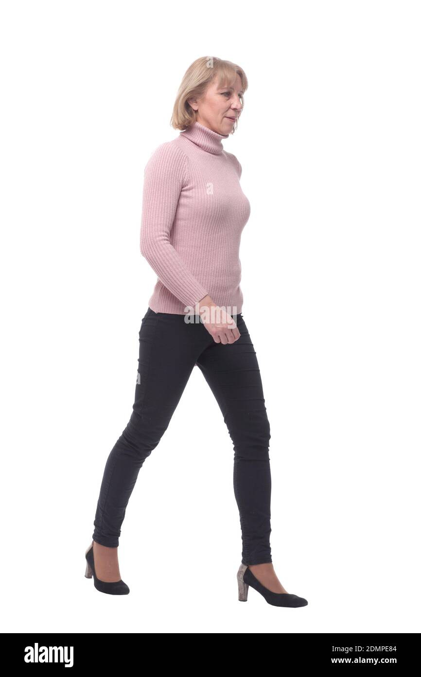Business woman walking isolated over a white background Stock Photo - Alamy