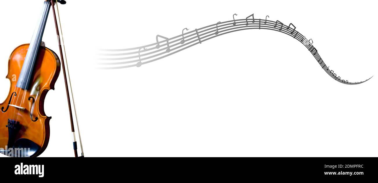Violin with musical notes on white background with copy space. Image ...