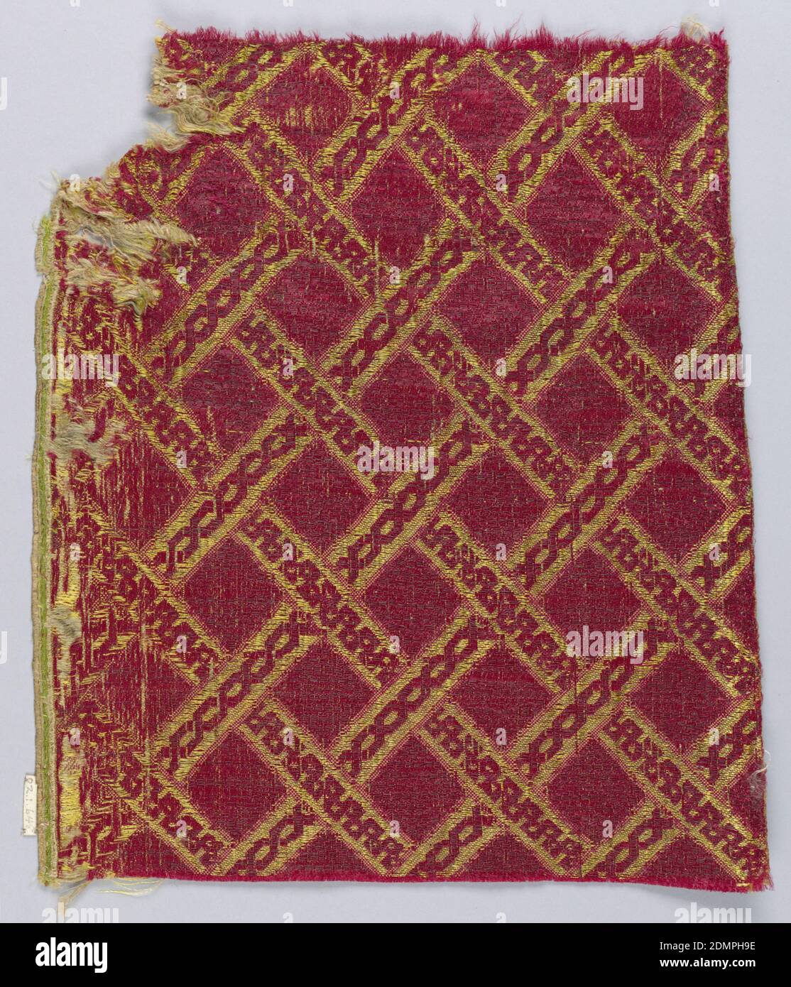 Fragment, Medium: silk, linen (?), metallic, Lattice pattern in red and yellow., 17th century, woven textiles, Fragment Stock Photo