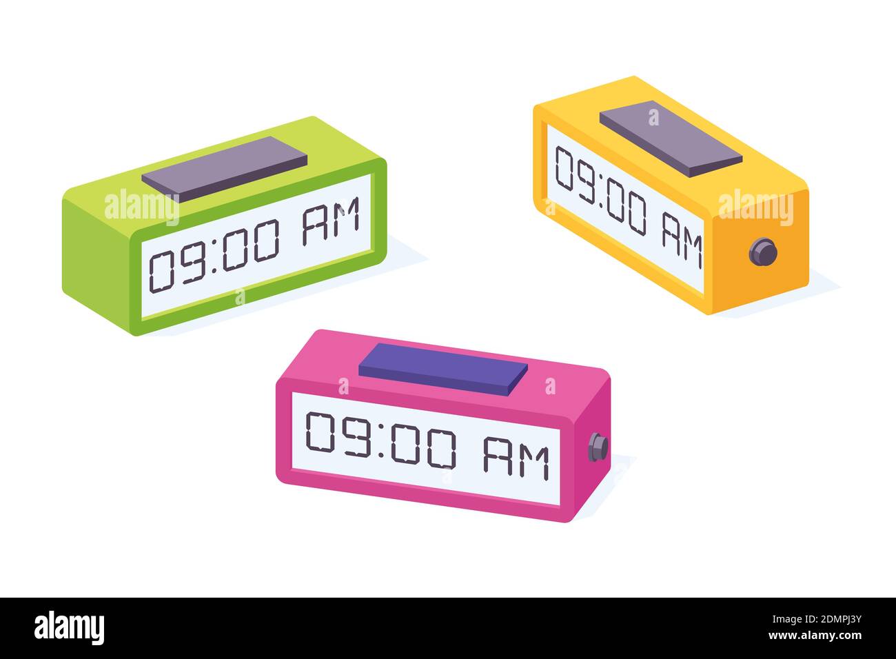Digital desk clock isometric. Vector illustration of electronic alarm bedside or business watch. Stock Vector