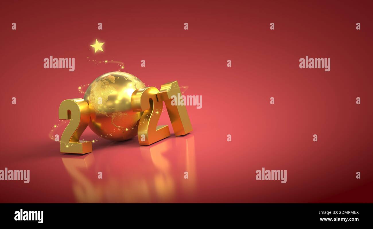 2021 greetings card background red and gold - 3D rendering Stock Photo