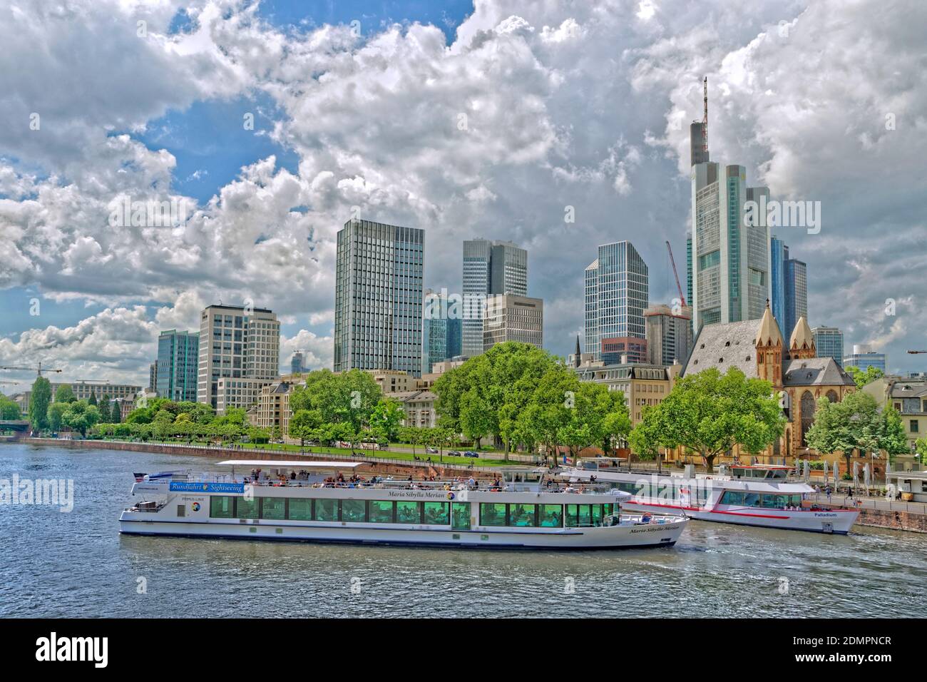 River Main and financial district of Frankfurt, Germany. Stock Photo
