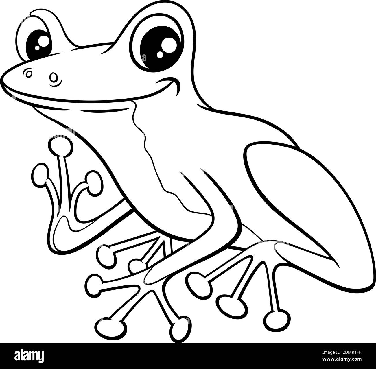 Black and white cartoon illustration of cute little tree frog comic animal character coloring book page Stock Vector
