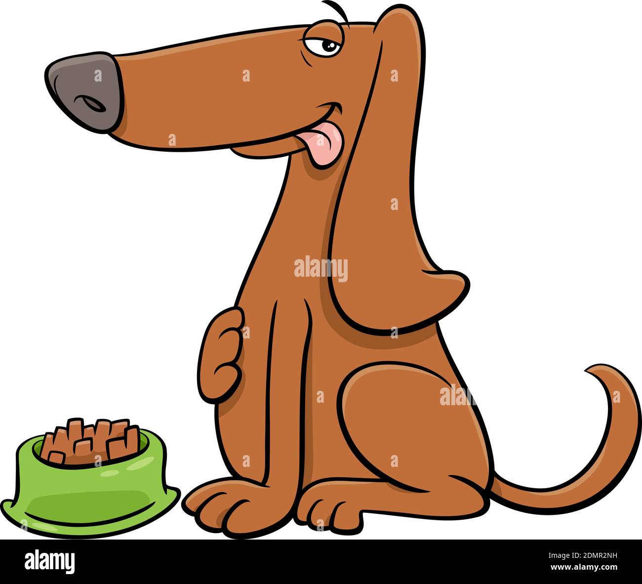 Cartoon illustration of hungry dog comic animal character with his food Stock Vector