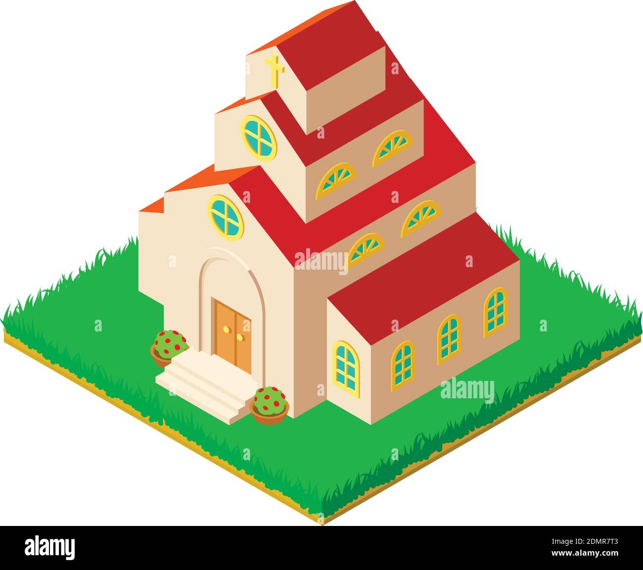 Tall church icon. Isometric illustration of tall church vector icon for web Stock Vector