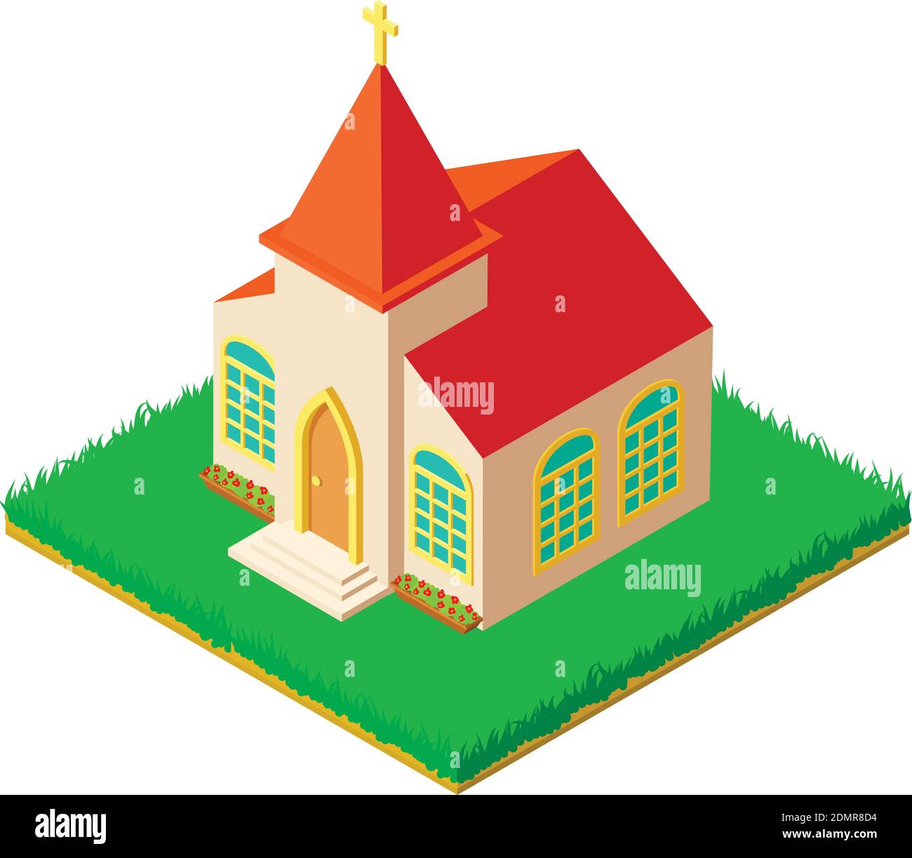 Protestant church icon. Isometric illustration of protestant church vector icon for web Stock Vector