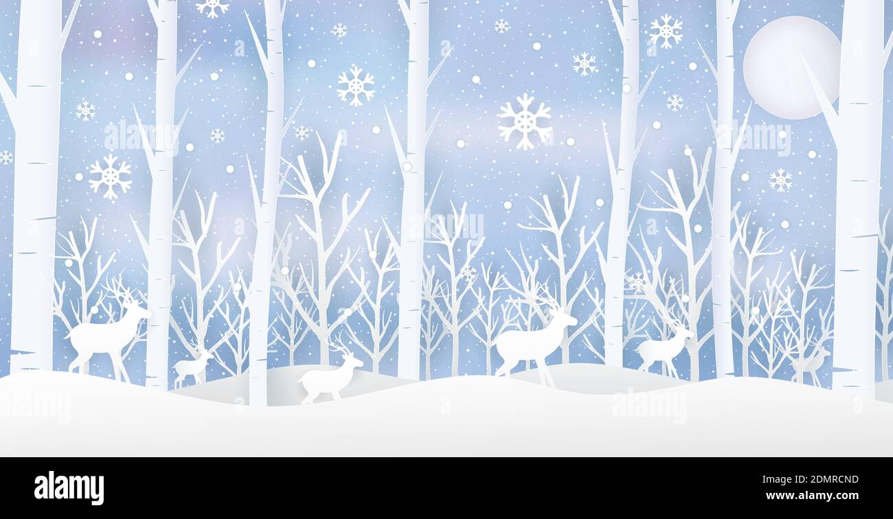 Christmas banner vector illustration. Blue snowfall background