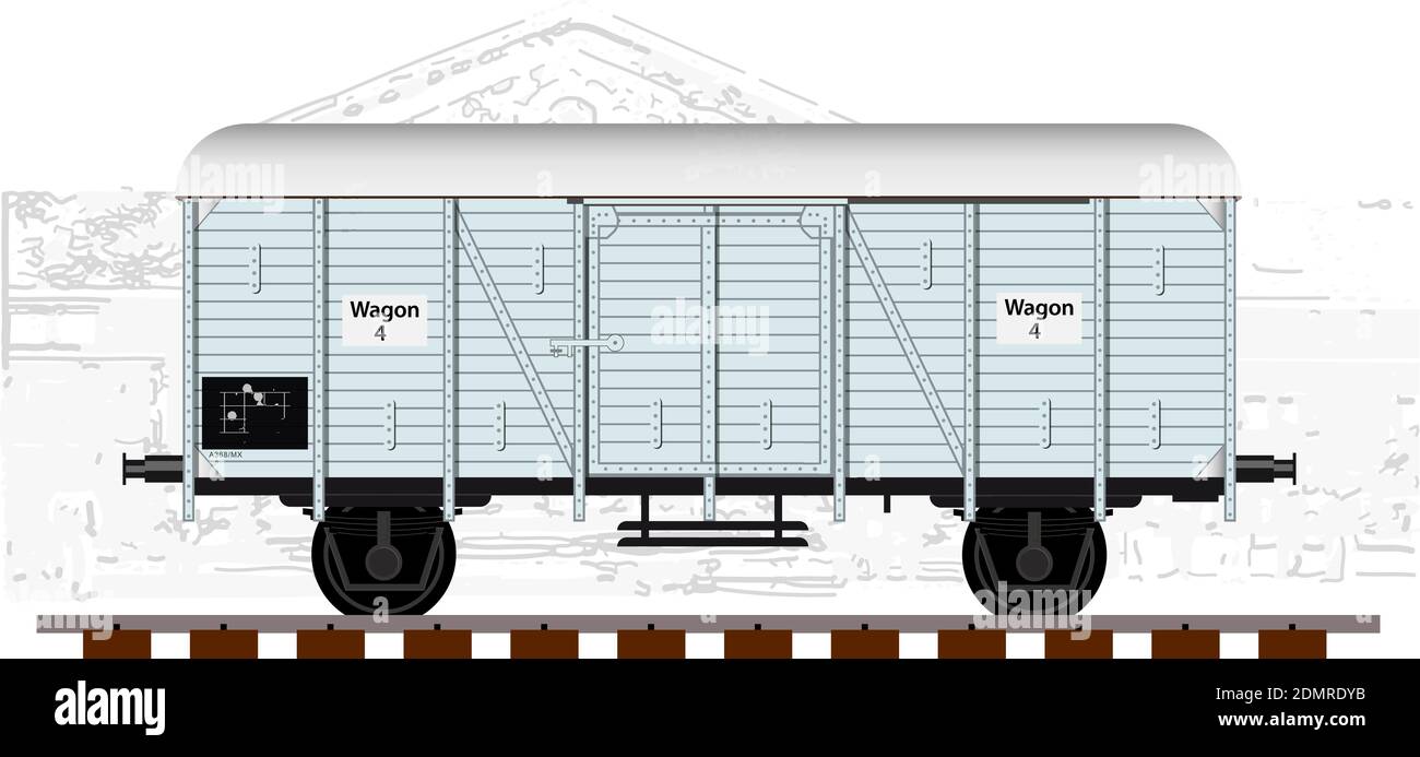 Railway ambulance wagon in winter white snow camouflage. Detailed vector illustration. Stock Vector