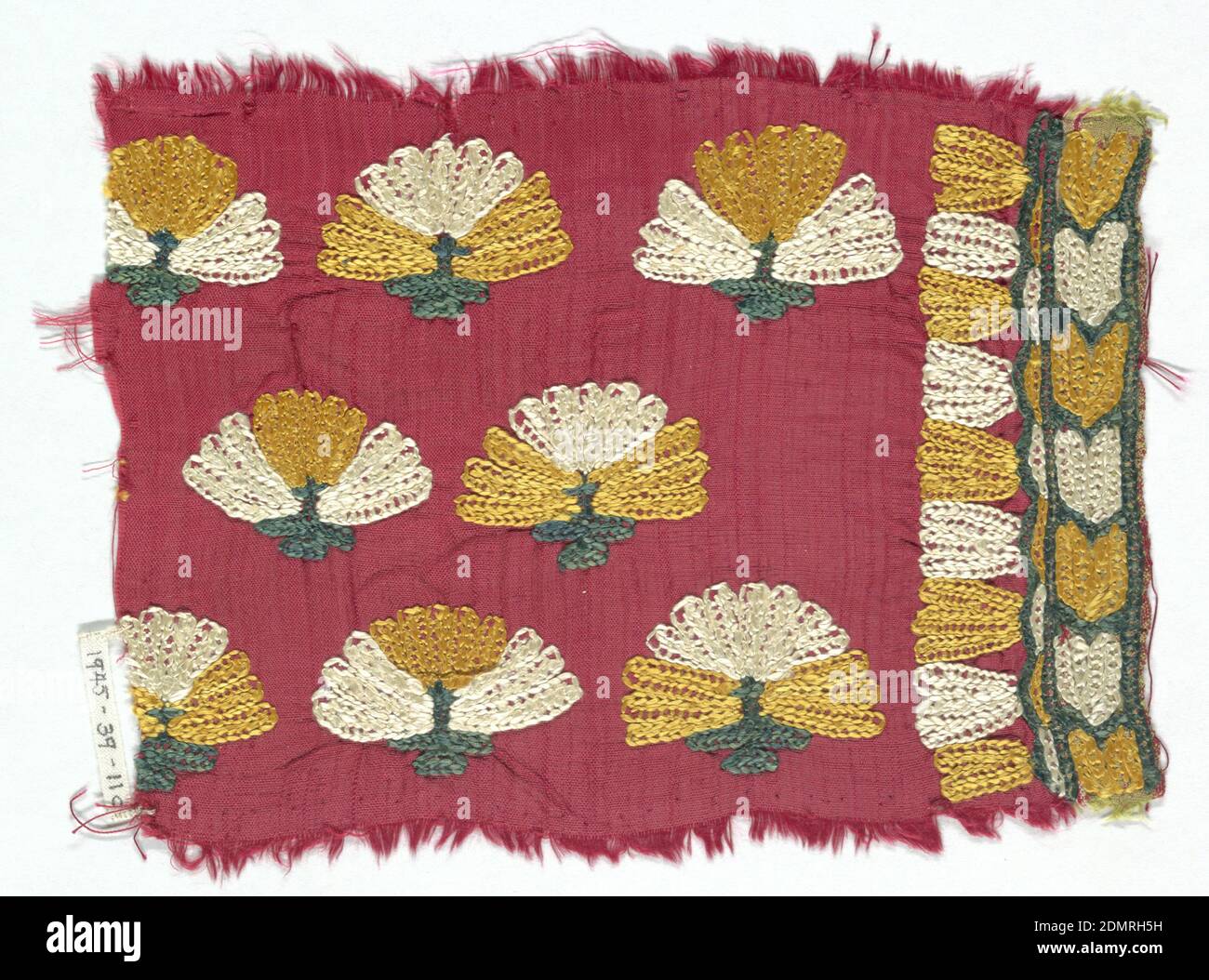 Fragment, Medium: silk Technique: embroidered on plain weave, Red ground  fabric with embroidery in yellow, green and white in floral pattern., India,  19th century, embroidery & stitching, Fragment Stock Photo - Alamy