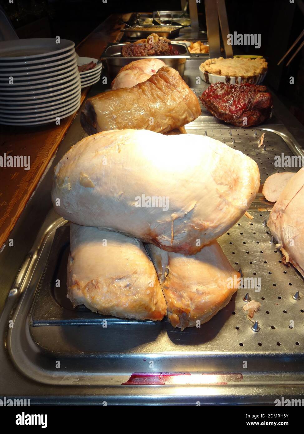Roast beef and other meats for lunch and dinner at a buffet carvery