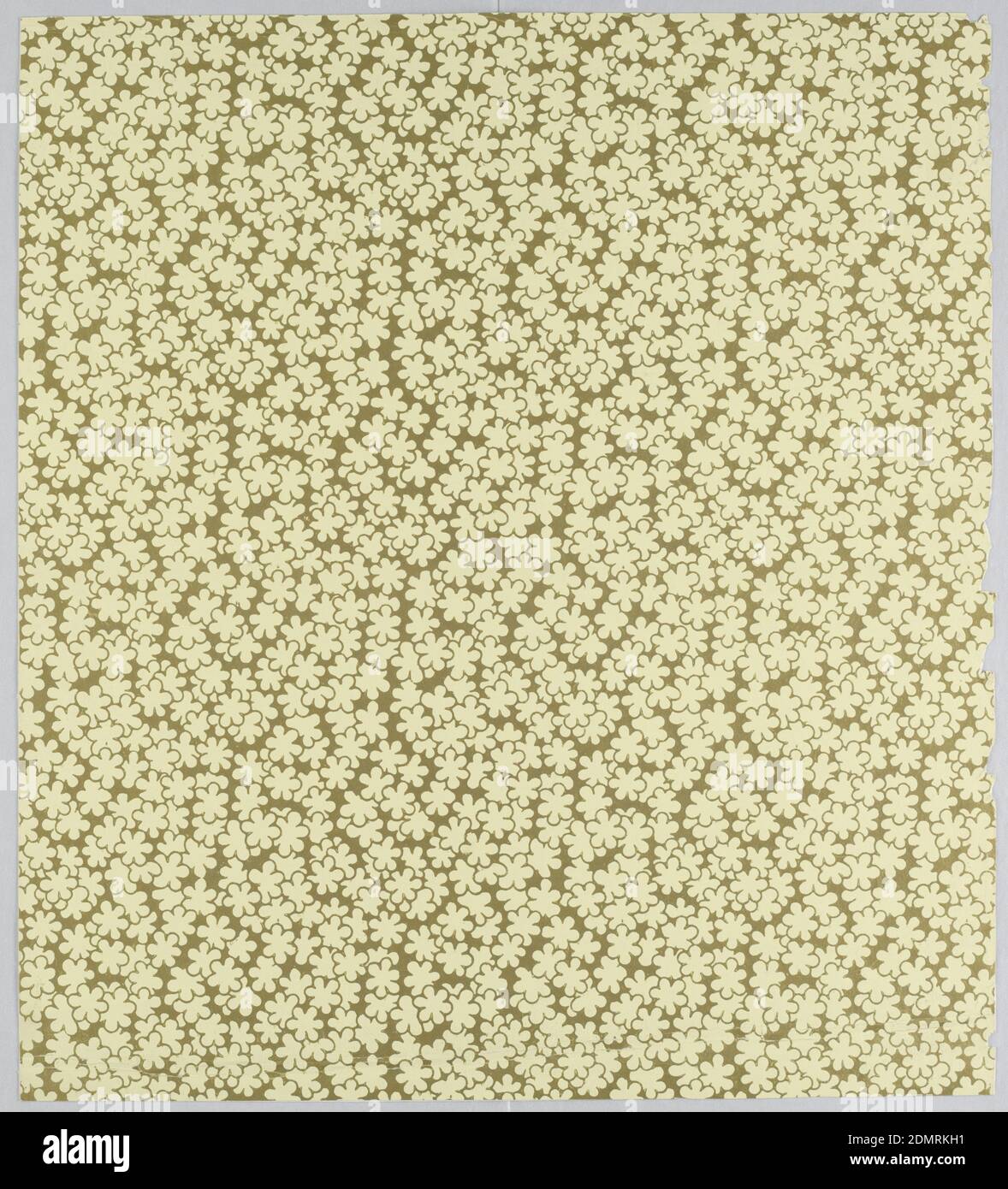Sidewall, Machine-printed paper, Aesthetic pattern of stylized small six-petal flowers densely overlapping with only small gaps of negative space; flowers are undetailed; roughly hexagonal pattern repeat; color scheme of cream on brown ground., USA, ca. 1880, Wallcoverings, Sidewall Stock Photo