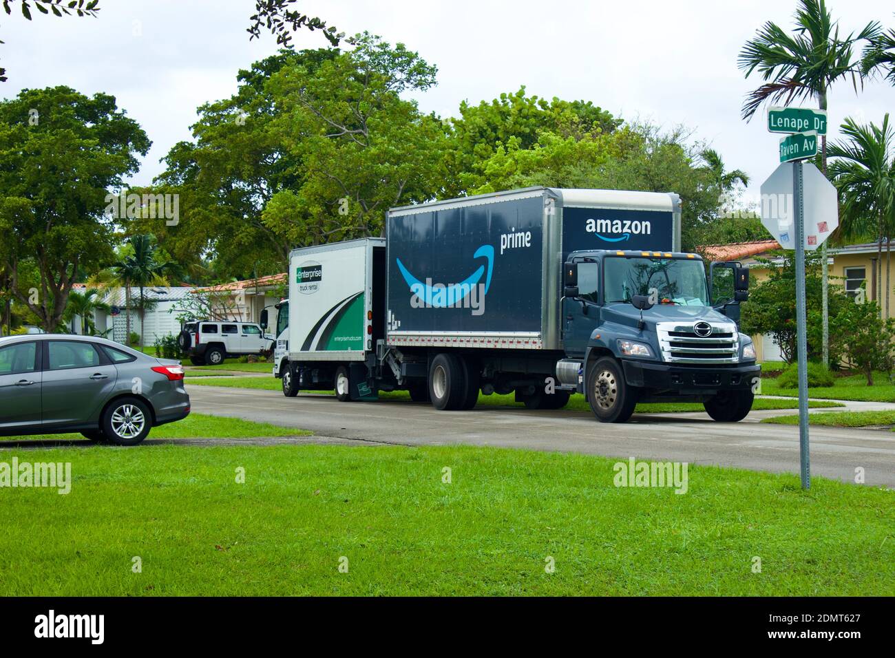 11/7/2020 Miami Florida U.S.A. Amazon Prime delivery vehicle stops in