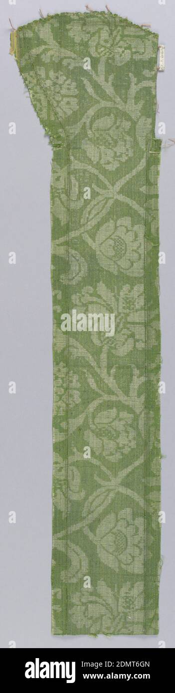 Fragment, Medium: silk, metallic Technique: woven, Conventionalized vine design with palmettes., 17th century, woven textiles, Fragment Stock Photo