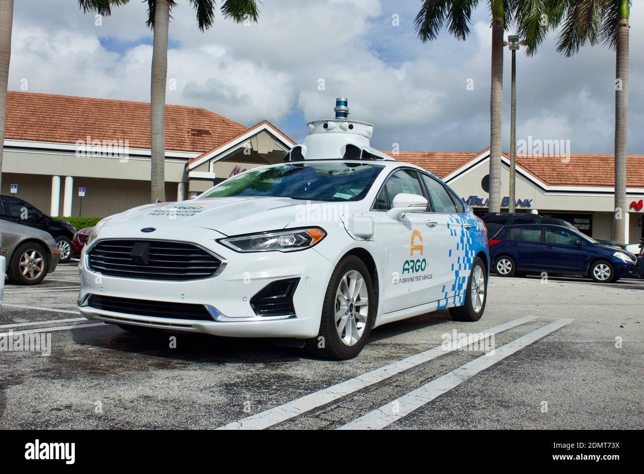 Doral FL 11/10/2020 ARGO.AI self driving test vehicle on public roads mapping lanes and 3d photo imaging area for future applications. Stock Photo