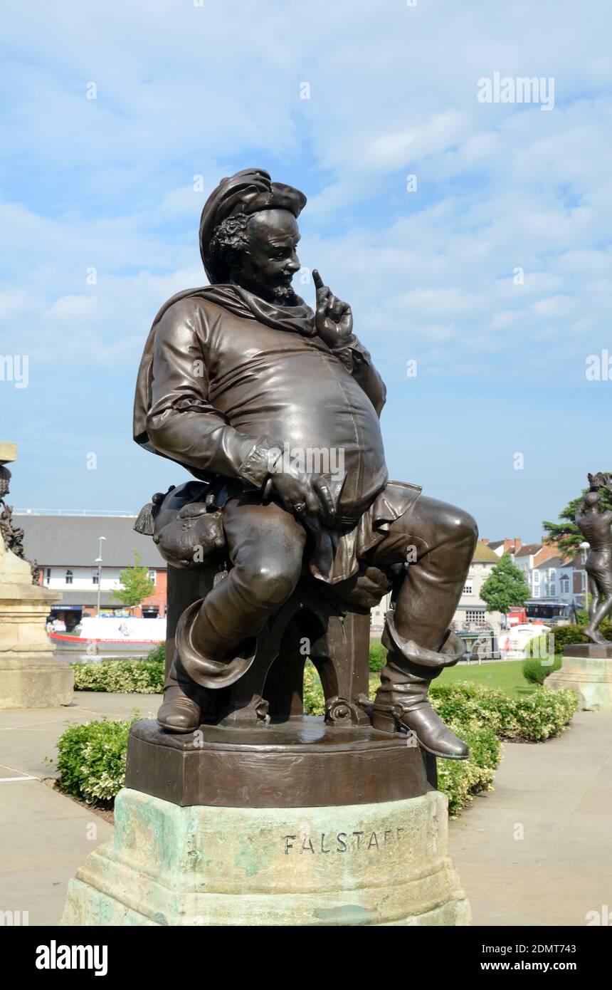 Falstaff Statue part of Shakespeare Monument or Memorial aka the Gower Memorial (1888) in Bancroft Gardens Stratford-upon-Avon Warwickshire England Stock Photo