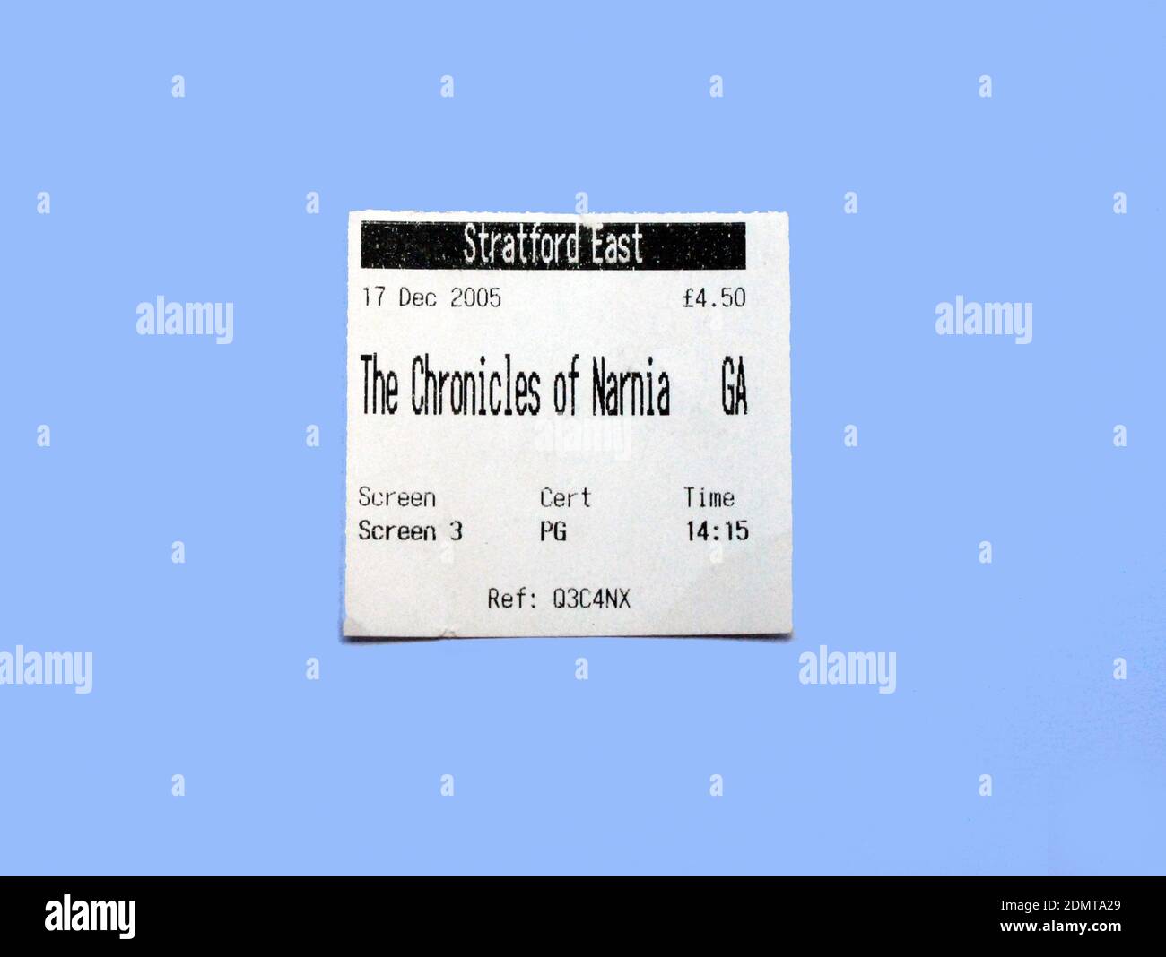 Vintage cinema ticket 17th Dec 2005 Stratford East Picturehouse Disney's Chronicles of Narnia (The Lion, the Witch and the Wardrobere) released UK 8th Stock Photo