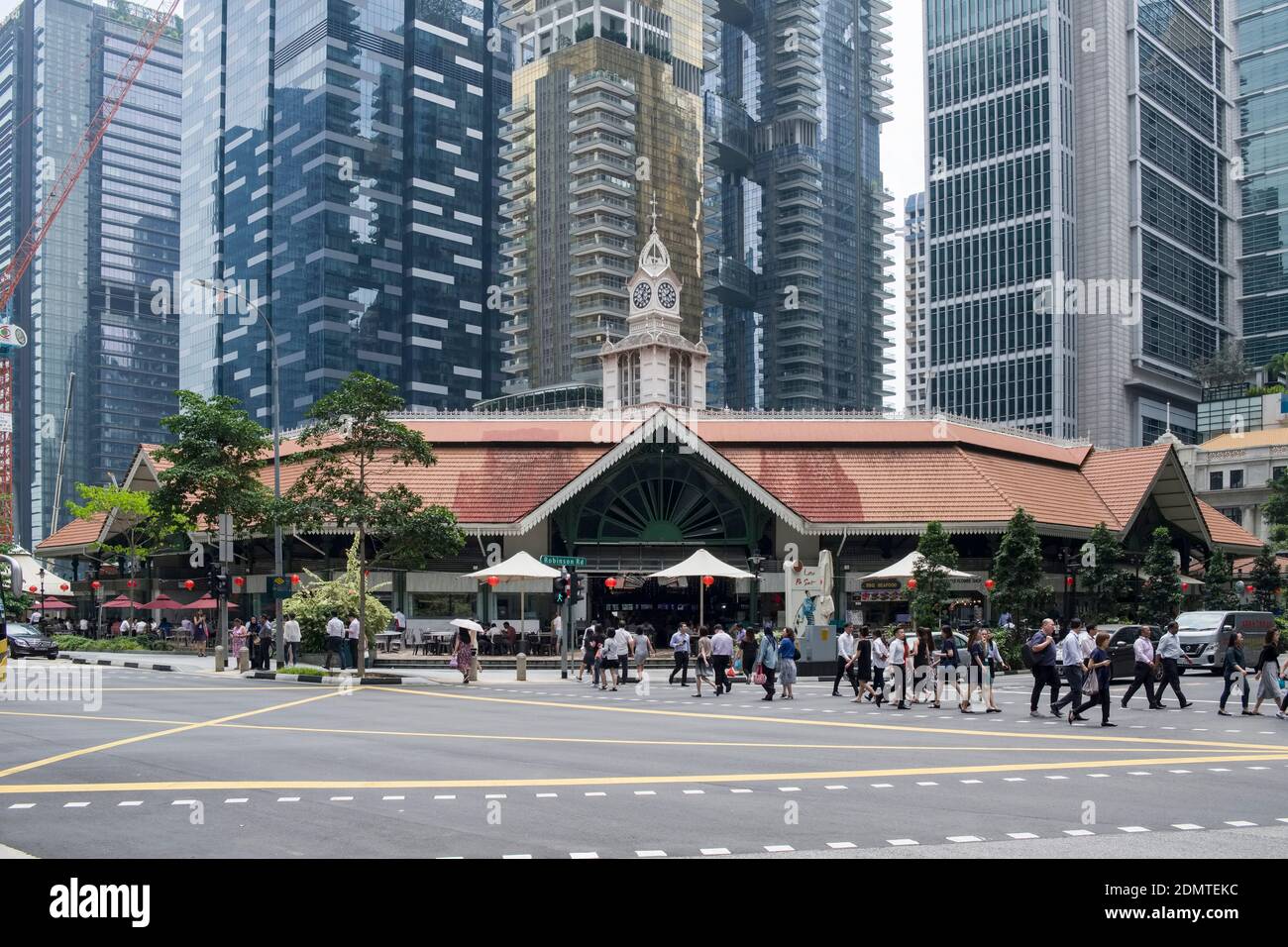 Singapore: former Telok Ayer Market, now known as Lau Pa Sat, with its Victorian iron structure, a national monument in the city centre Stock Photo