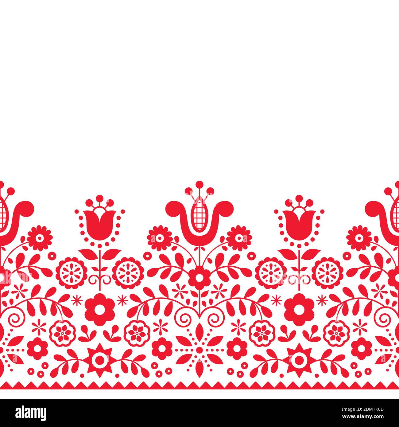 Polish folk art vector seamless textile pattern or greeting card with flowers inspired by traditional highlanders embroidery Lachy Sadeckie Stock Vector