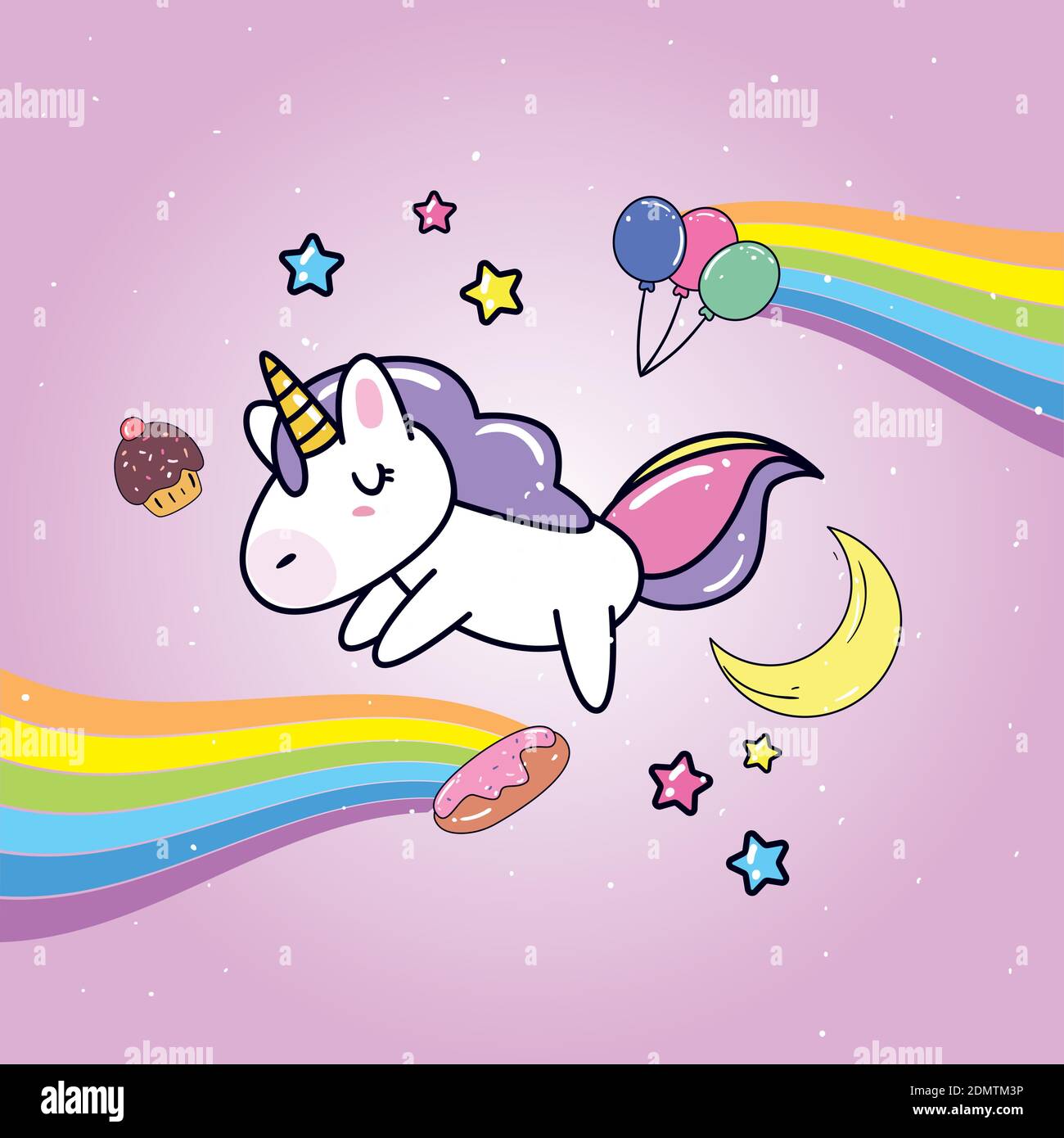 Unicorn Horse Cartoon Sleeping With Rainbows Design Magic Fantasy