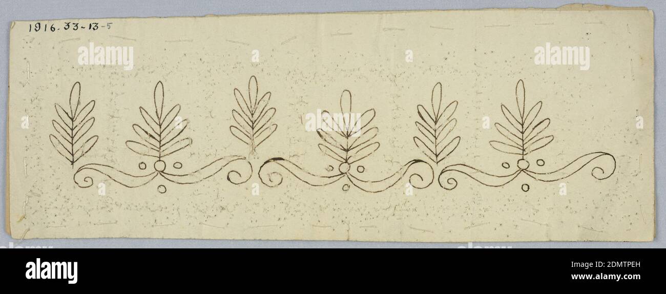 Design for Embroidery Pattern, Brush and black ink on paper, pricked, Embroidery pattern, before 1916, Drawing Stock Photo