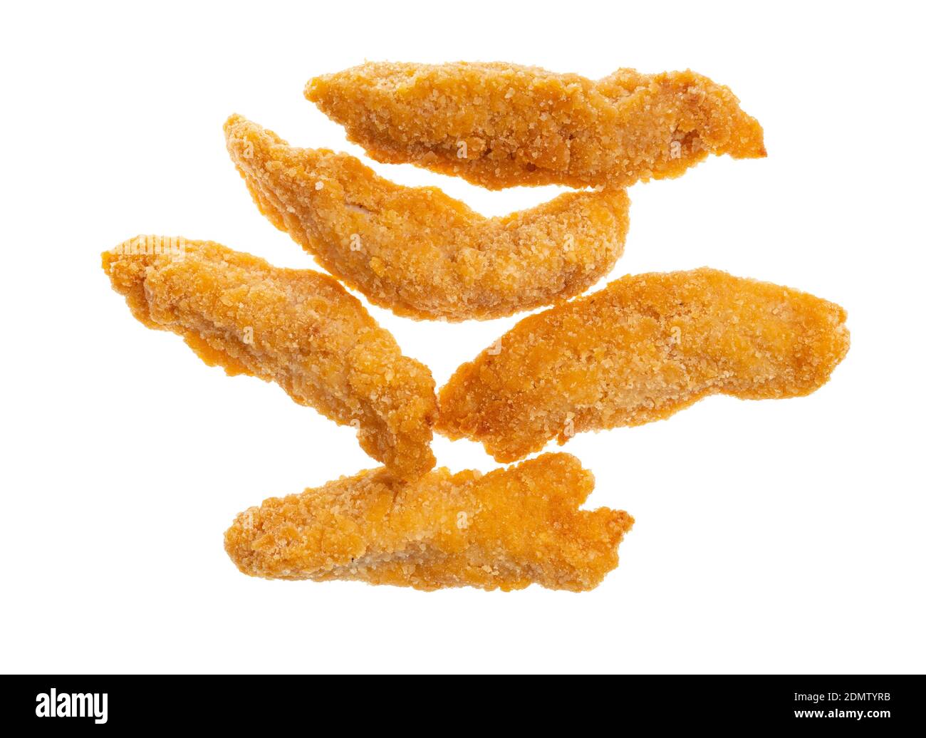cooked chicken strips (breaded and deep fried pieces of chicken meat
