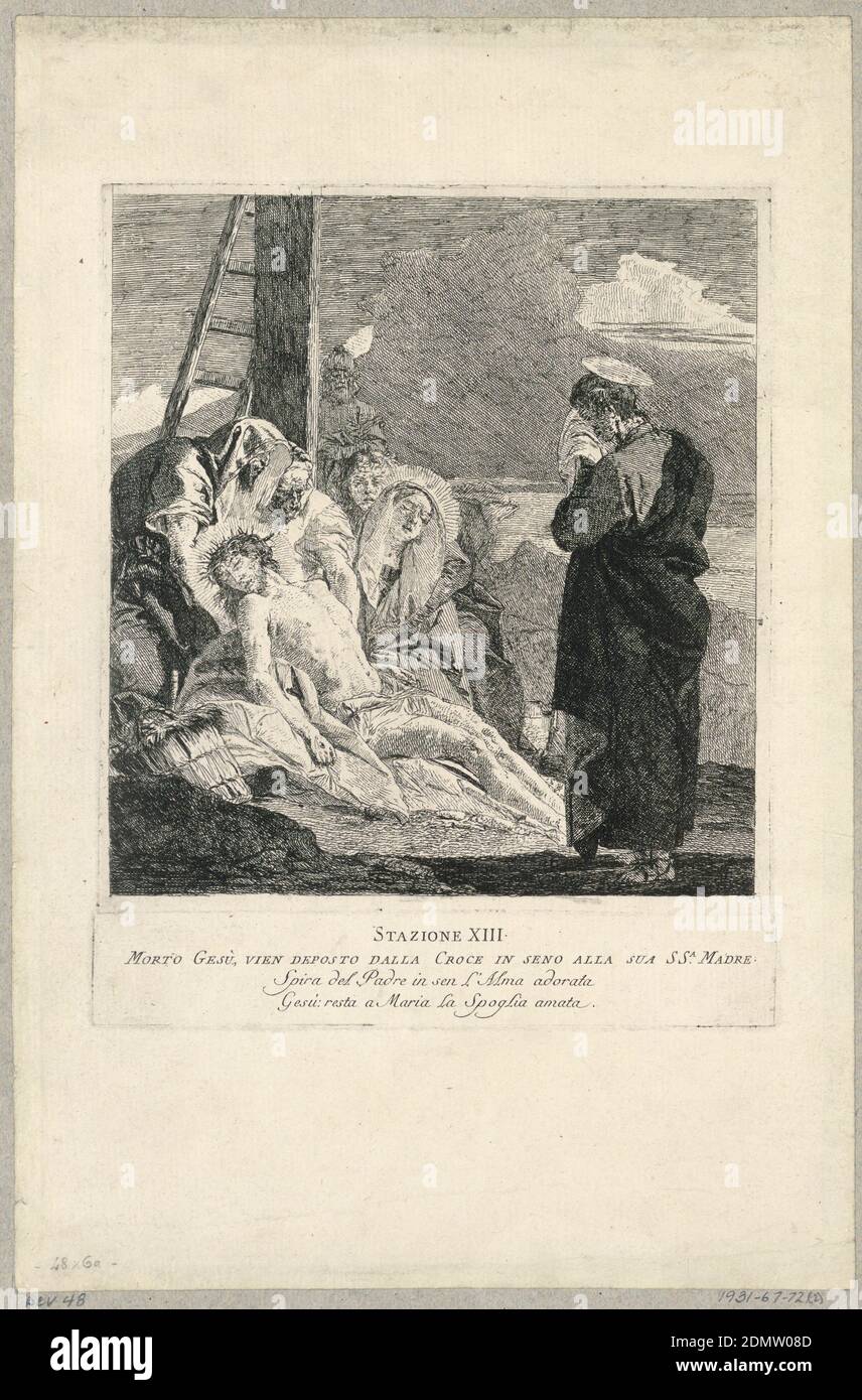 Via crucis - Station XIII, The Deposition, Giovanni Domenico Tiepolo, Italian, 1727 – 1804, Etching on cream laid paper, Only state, Italy, ca. 1749, Print Stock Photo