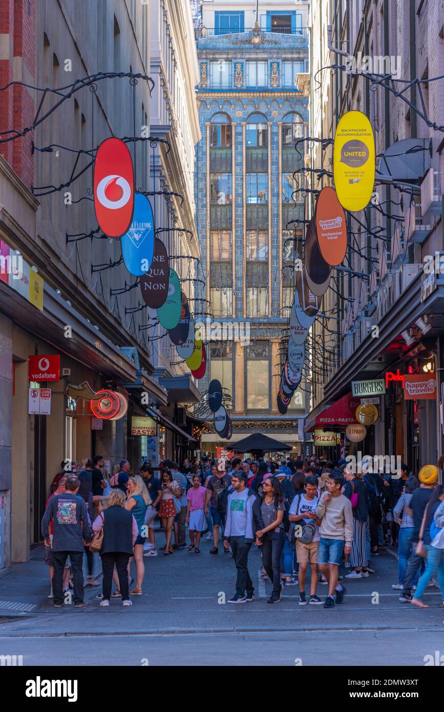 MELBOURNE, AUSTRALIA, DECEMBER 31, 2019: Busy street in central Melbourne, Australia Stock Photo