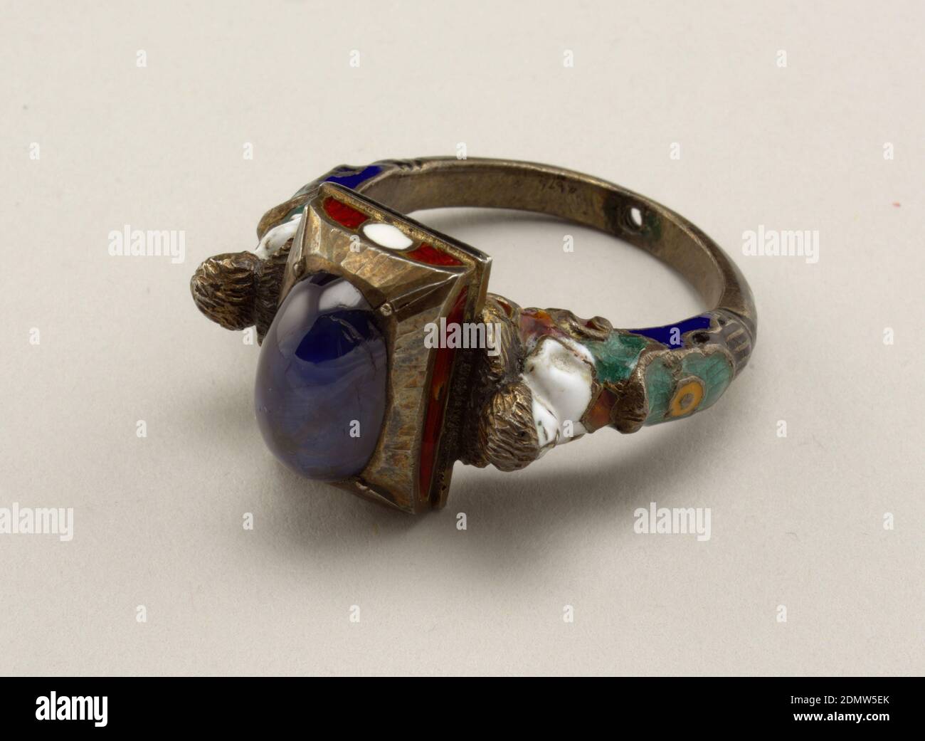 Ring, Silver, enamel, blue stone, Italy, 19th century, jewelry, Decorative Arts, Ring Stock Photo