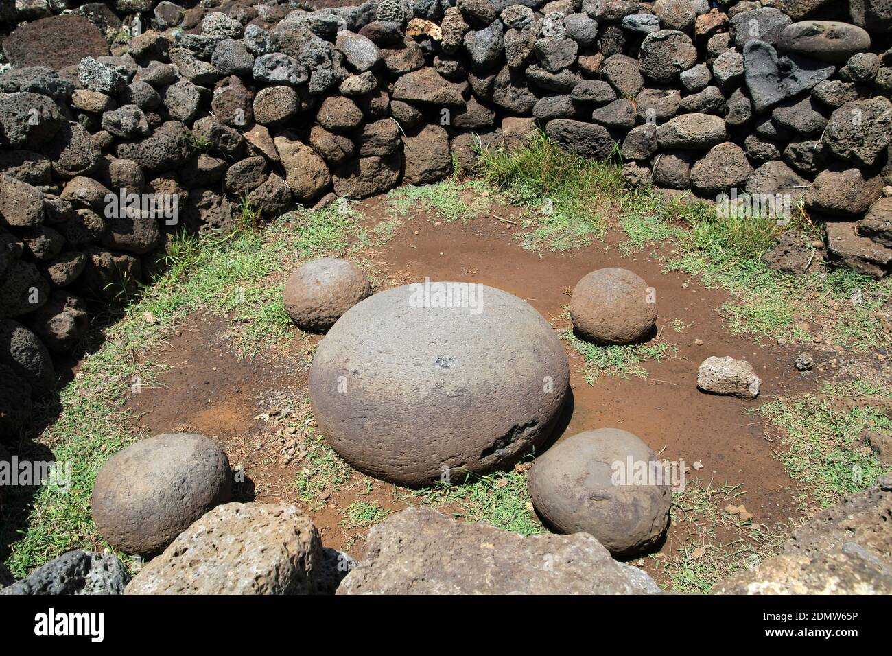 The navel of the world or Te Pito Te Henua, Easter Island, Chile, South America Stock Photo