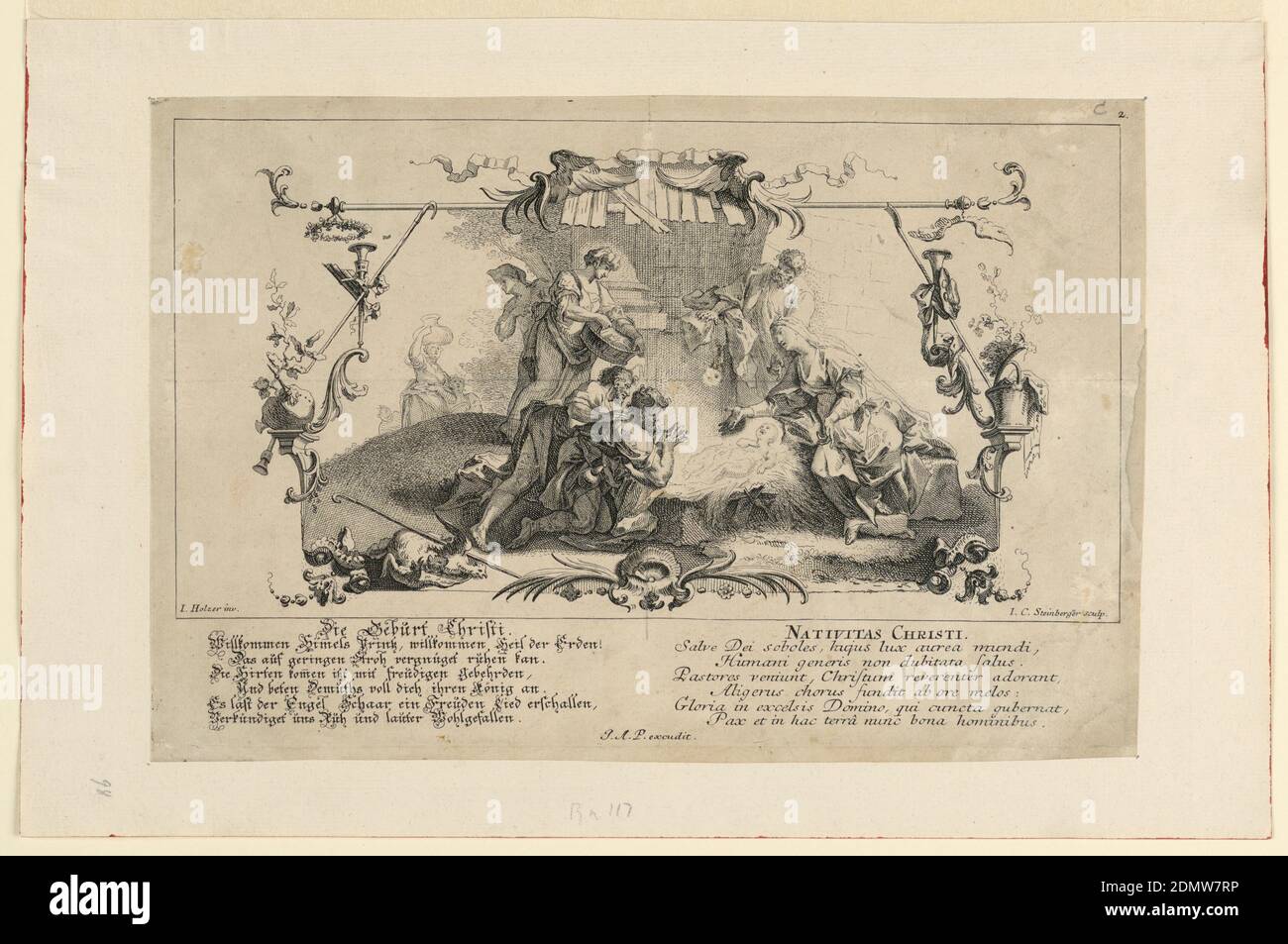 Nativitas Christi, Johann Evangelist Holzer, German, 1709 - 1740, Etching on paper, Germany, 1709-1740, Print Stock Photo