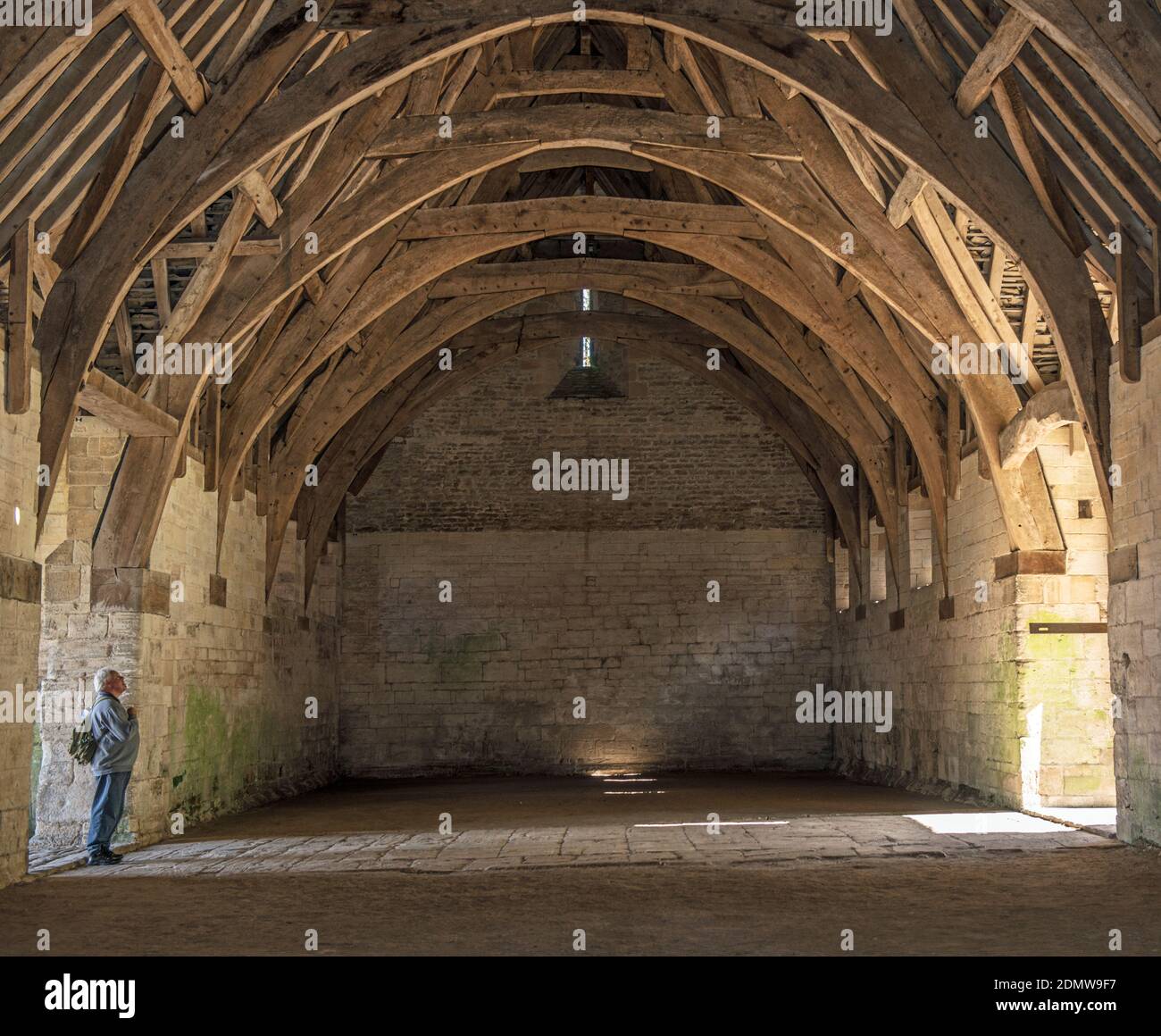 The enormous and well preserved Tithe Barn at Bradford on Avon - interior photograph Stock Photo