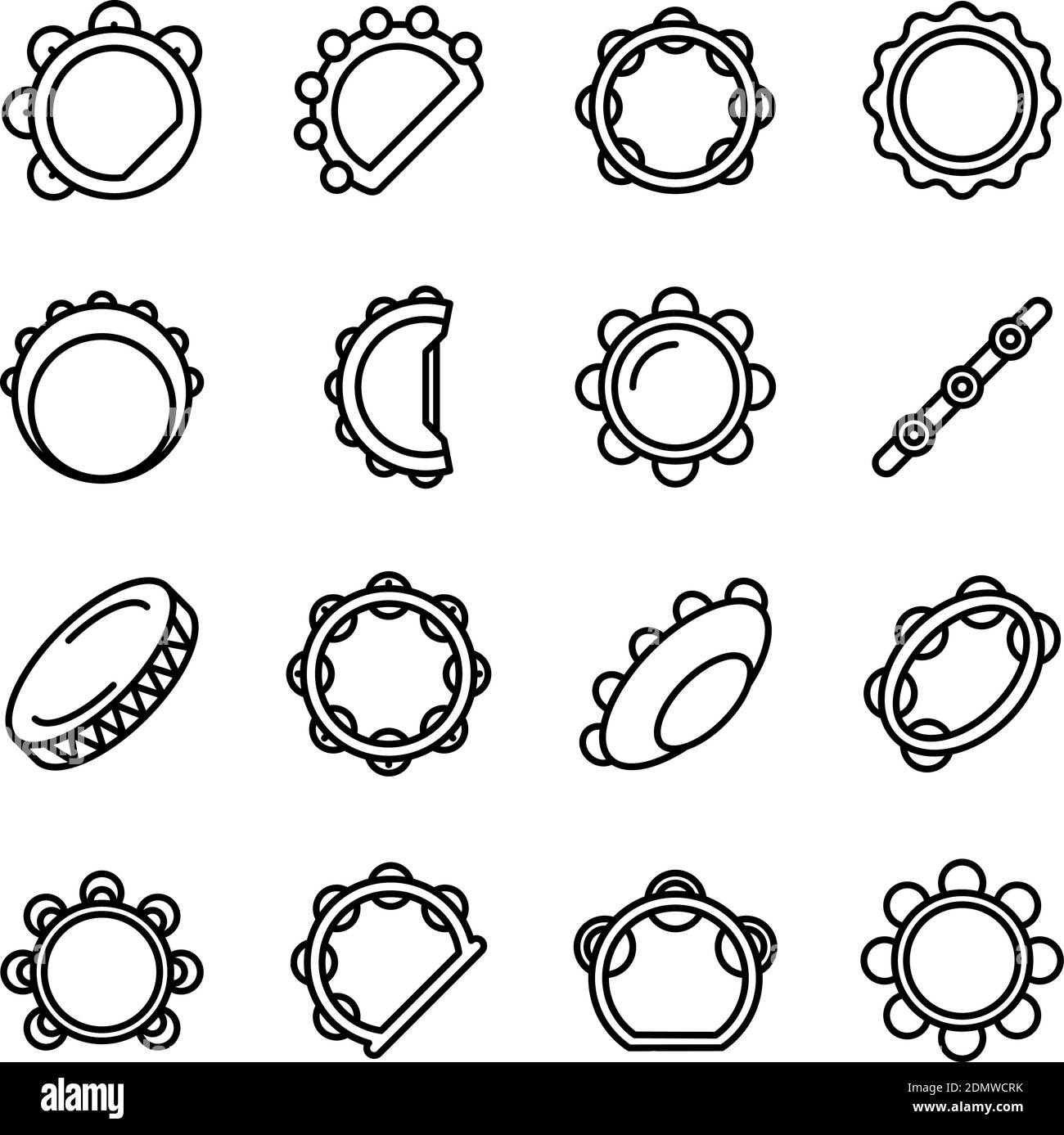 Tambourine icons set. Outline set of tambourine vector icons for web