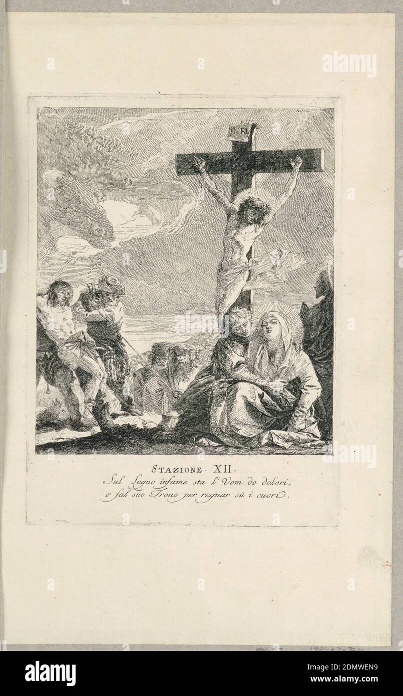 Via crucis - Station XII, The Crucifixion, Giovanni Domenico Tiepolo, Italian, 1727 – 1804, Etching on cream laid paper, Only state, Italy, ca. 1749, Print Stock Photo