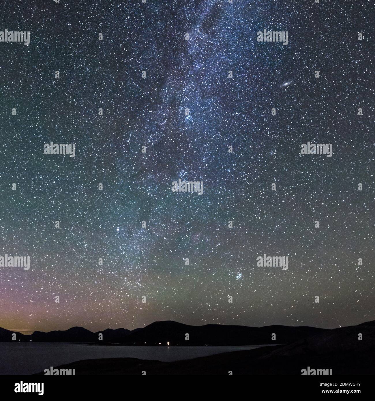 Milky way above Luskentyre, Isle of Harris, Scotland Stock Photo