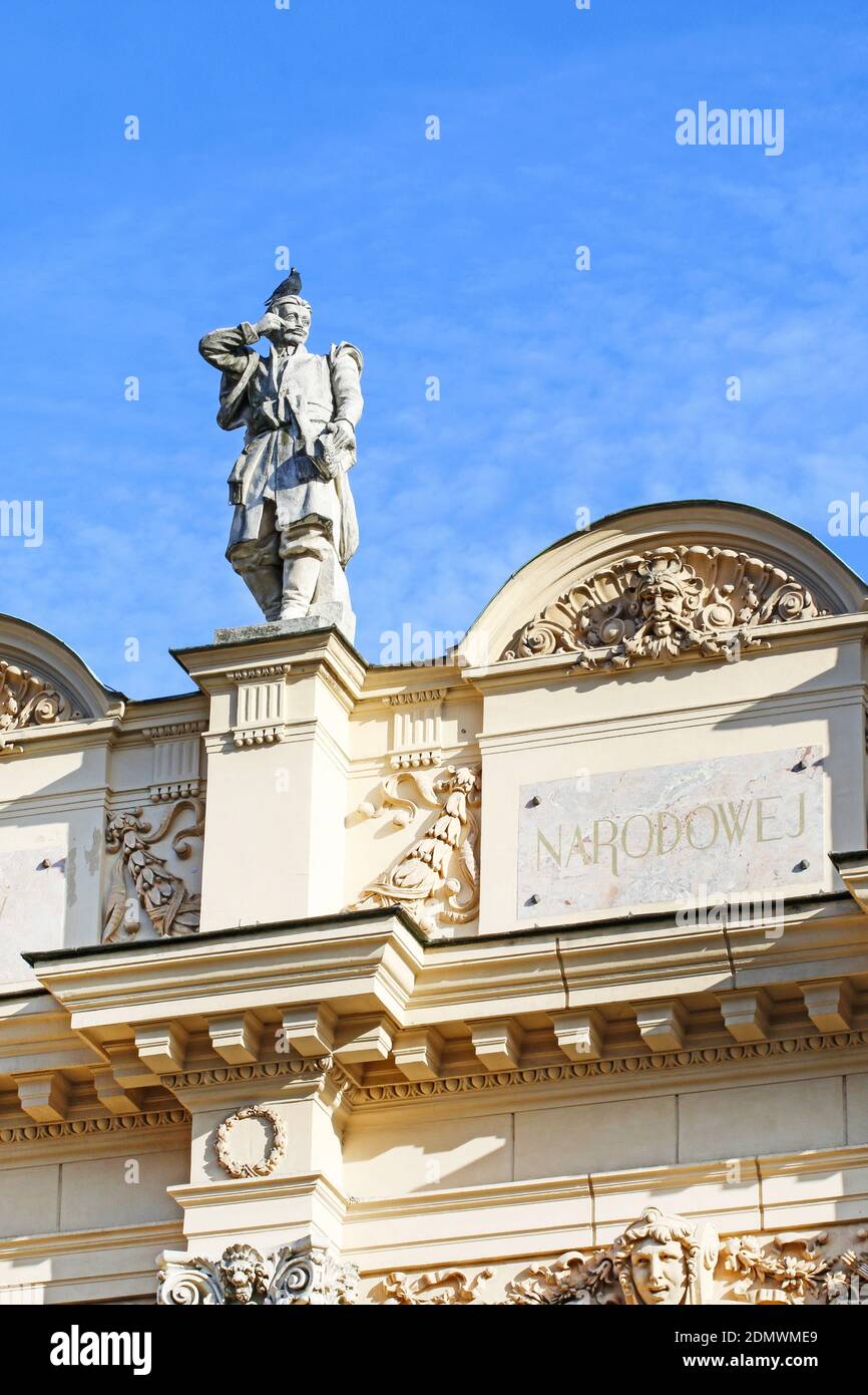 Details of Juliusz Slowacki Theatre in Krakow, Poland, erected in 1893, was modeled after some of the best European Baroque theatres. Stock Photo