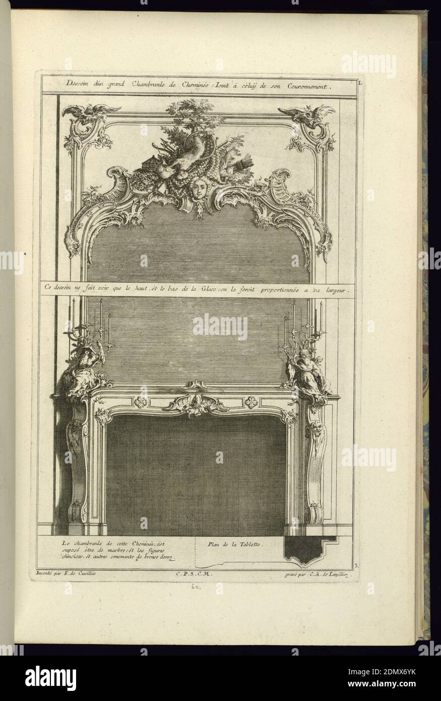 Design for Upper Part of a Mirror Chimney Piece, François de Cuvilliés the Elder, Belgian, active Germany, 1695 - 1768, Karl Albert von Lespilliez, 1723–1796, Nicolas Jean-Baptiste de Poilly, French, 1712–after