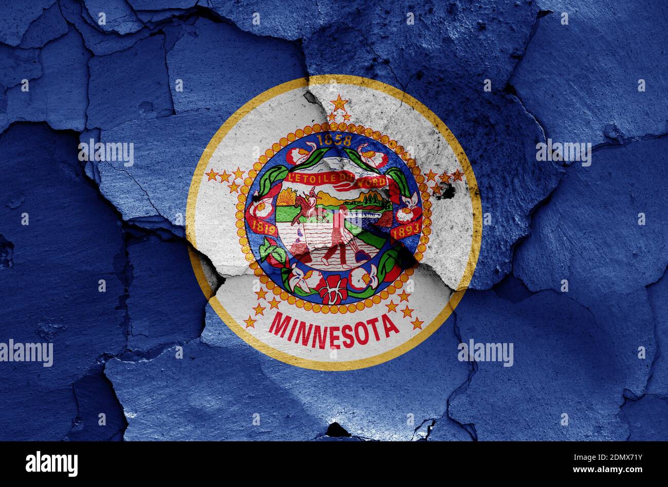 flag of Minnesota painted on cracked wall Stock Photo