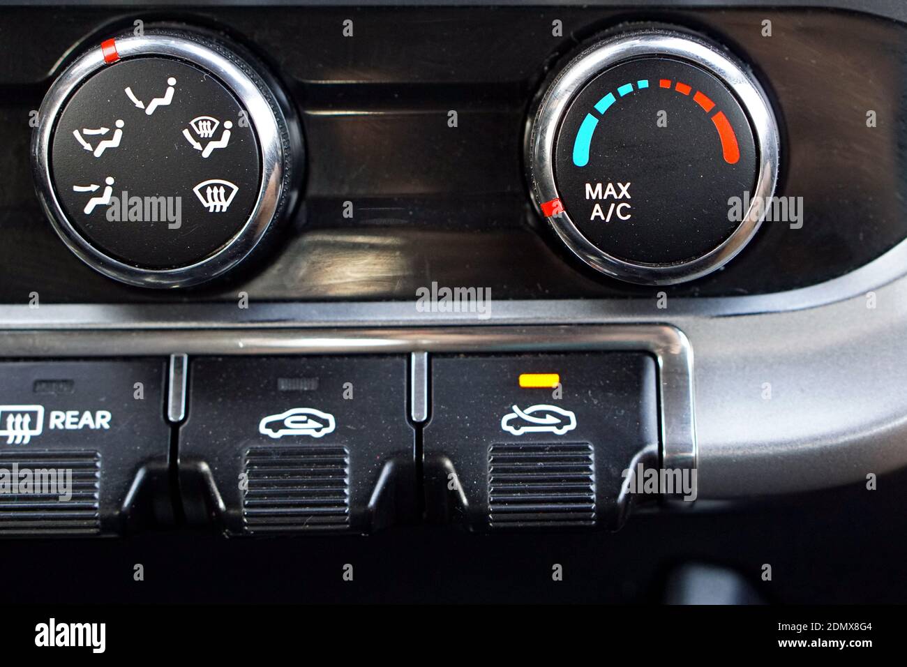 Air conditioner control buttons temperature in car Stock Photo