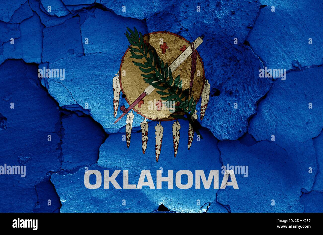 flag of Oklahoma painted on cracked wall Stock Photo