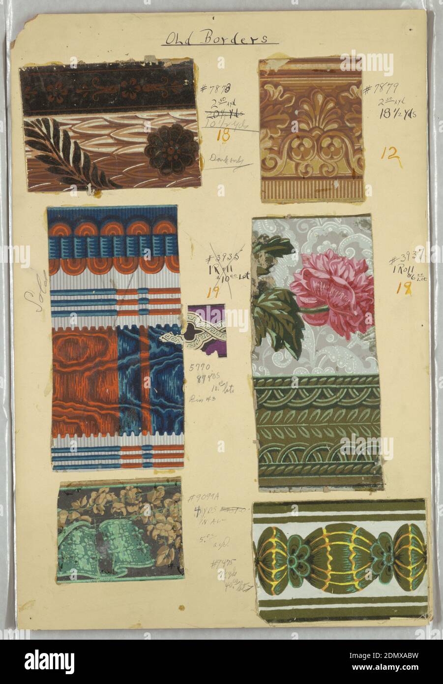 Border, Block-printed and flocked, Eight swatches of wallpaper borders ...