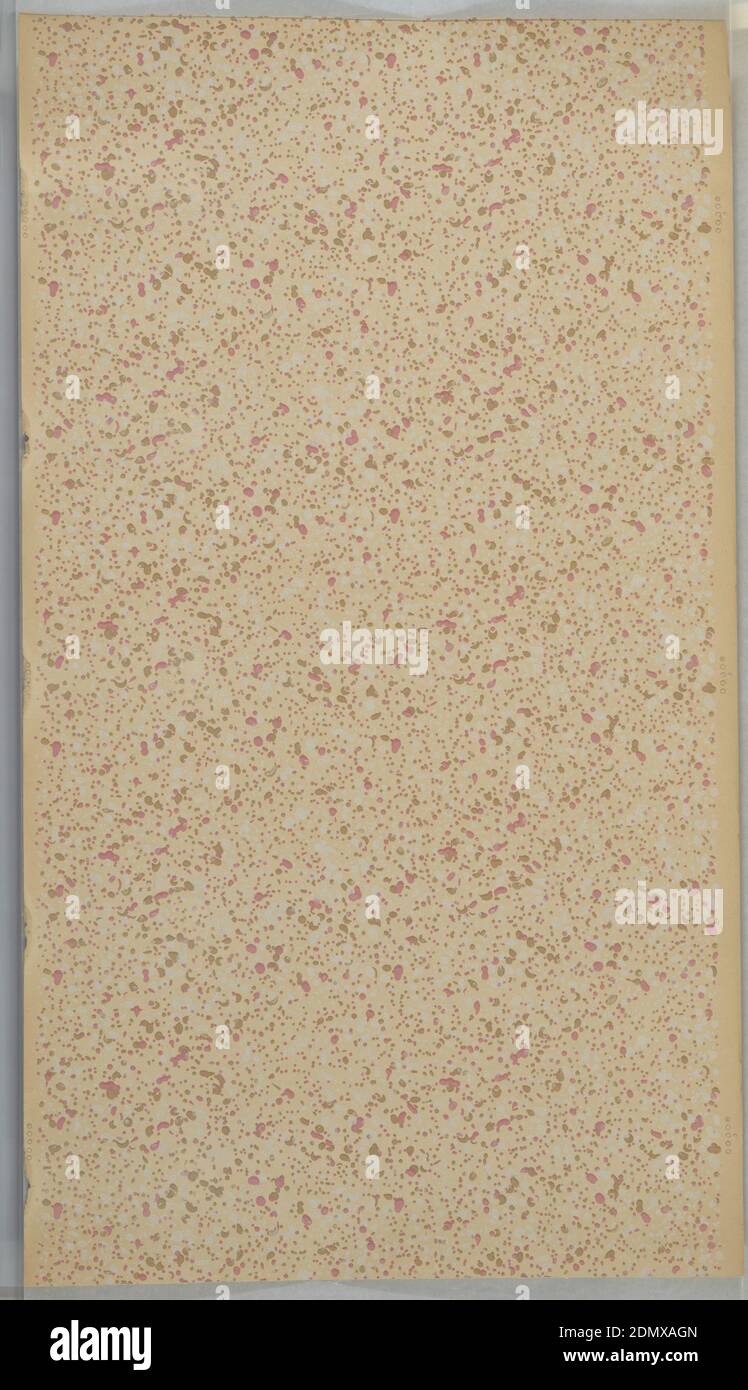 Sidewall, Machine-printed paper, ungrounded, Speckled all-over with pink, green brown, and light grey blue dots and patches. Ungrounded., USA, 1905–1915, Wallcoverings, Sidewall Stock Photo